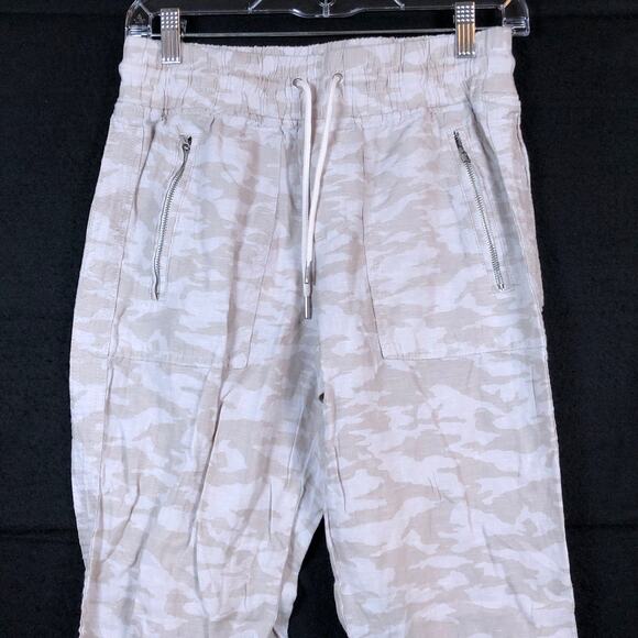 Athleta Womens Pants Tan Cream Camouflage Petite Cabo Tide Linen Jogger 2P - Picture 2 of 12